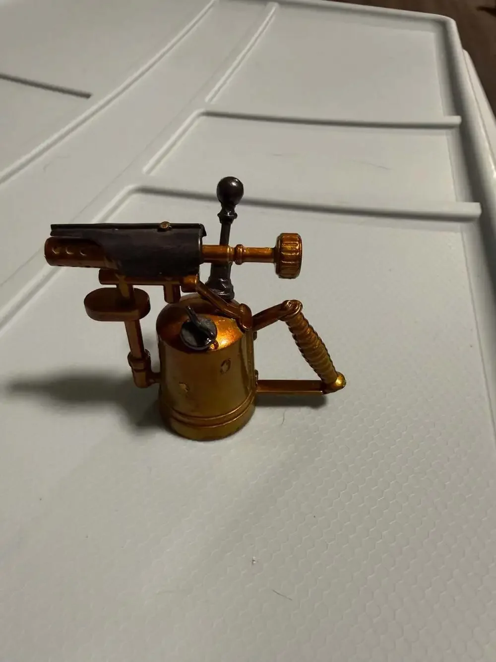 Vintage Blow Torch Miniature Pencil Sharpener Gold Metal